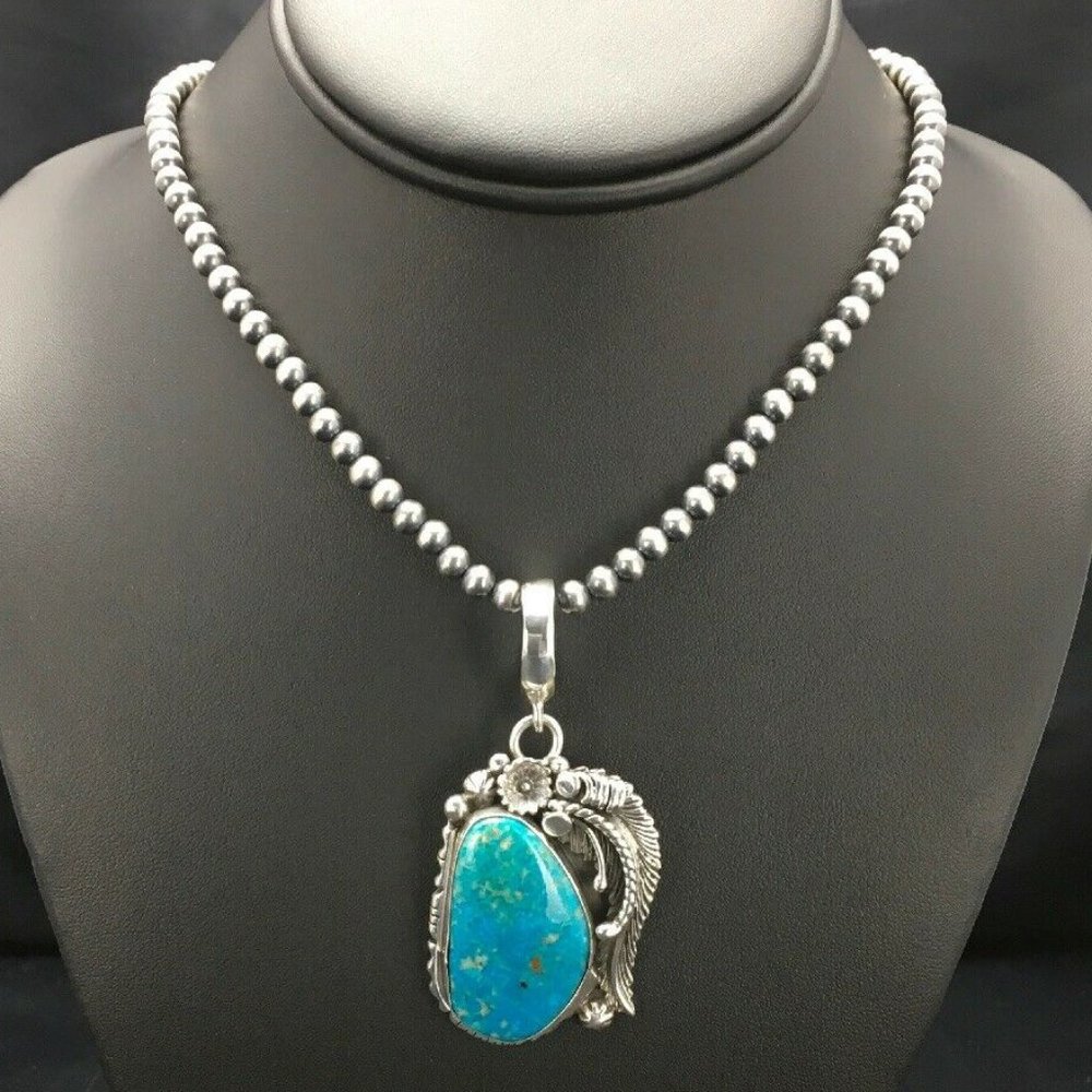 Navajo Sterling Silver Blue Necklace Pendant Ln 20